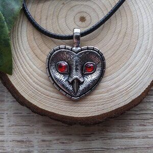 Owl Pendant Necklace with Red Gemstone Eyes